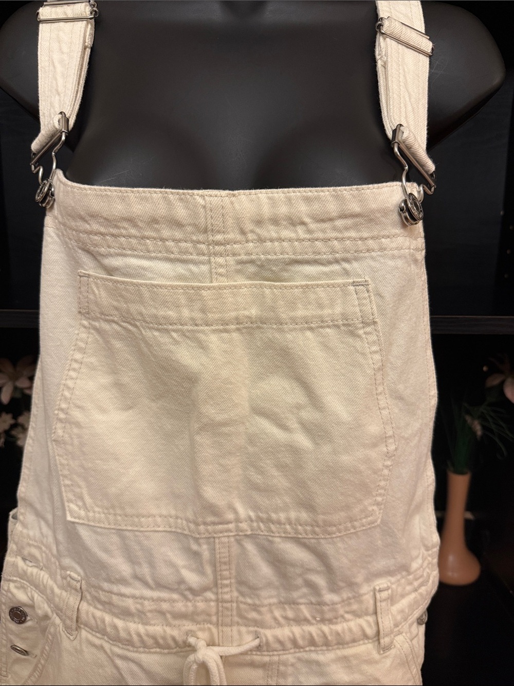 GAP Women’s Cream Denim Overall Dress with Adjustable Straps & Drawstring Waist